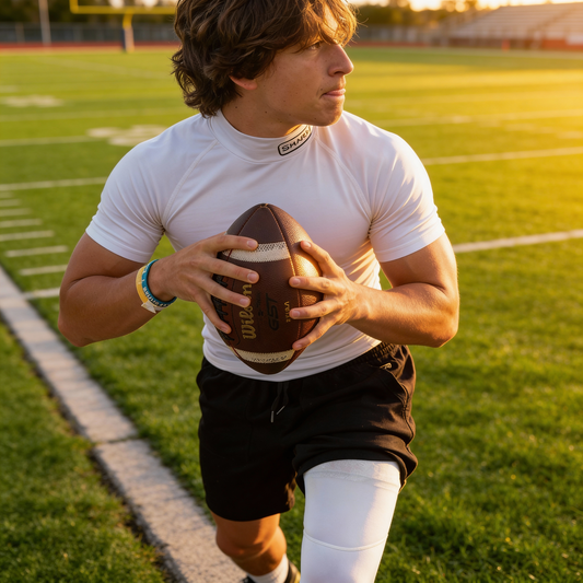 Youth Short Sleeve Mock Neck Compression Shirt - White