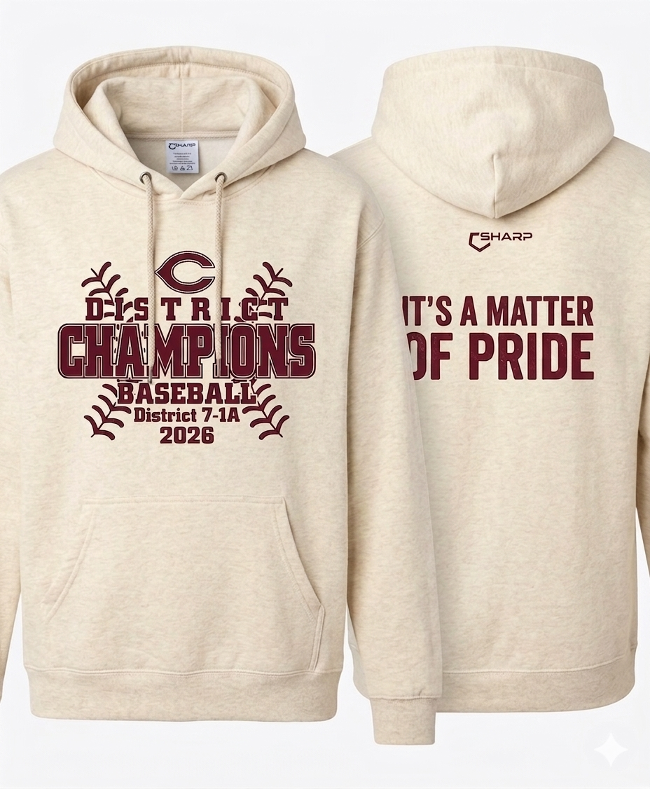 CCA Baseball District Champs Sweat Shirt Hoodie - Cream