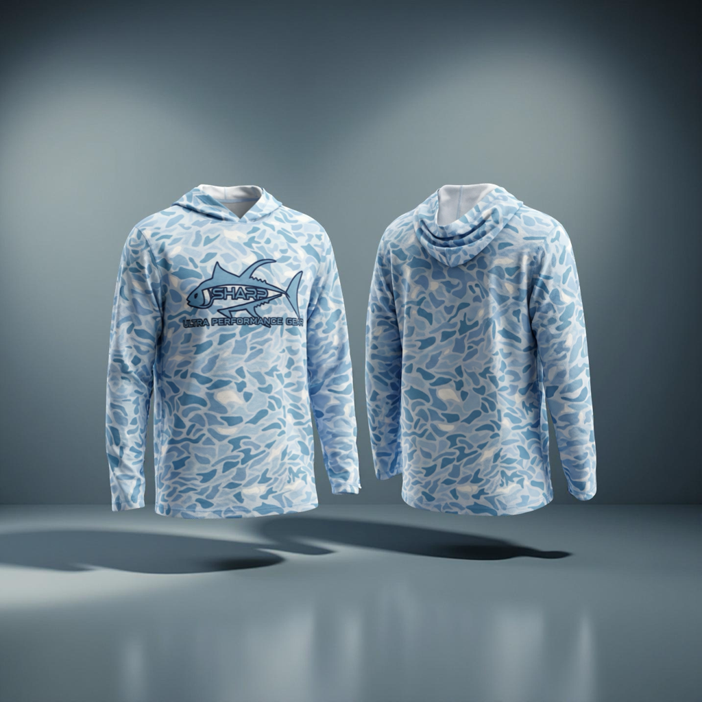 Blue Camo Hooded Fishing Shirt