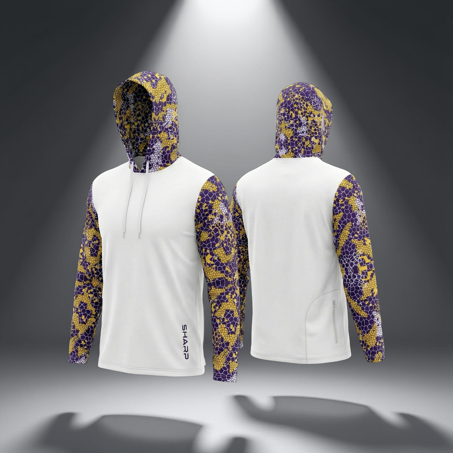 Purple & Gold Camo Hooded Zip Shirt