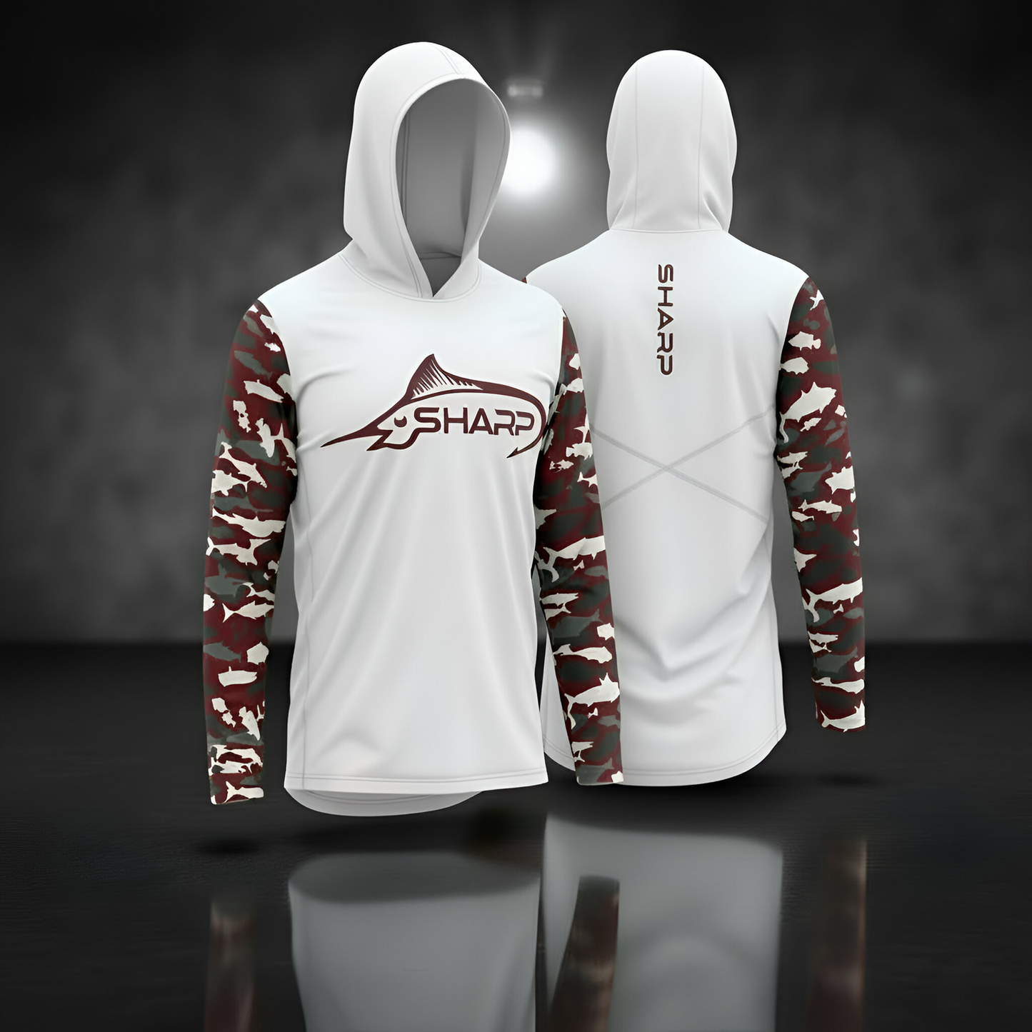 Burgundy Camo Hooded Fishing Shirt