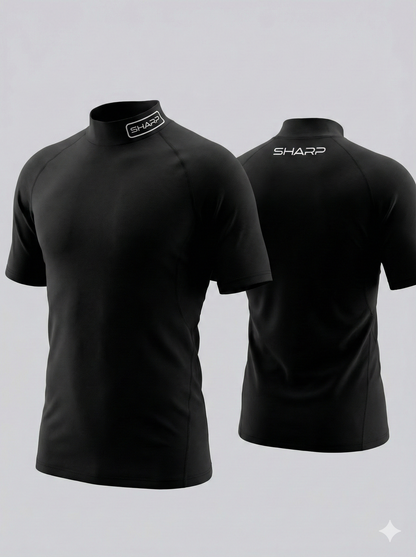 Adult Short Sleeve Mock Neck Compression Shirt - Black