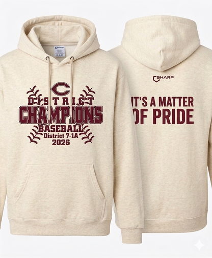 CCA Baseball District Champs Sweat Shirt Hoodie - Cream