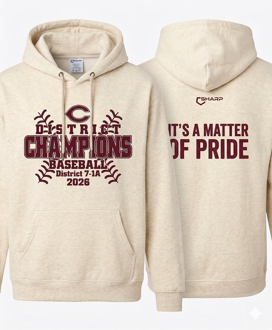 CCA Baseball District Champs Sweat Shirt Hoodie - Cream