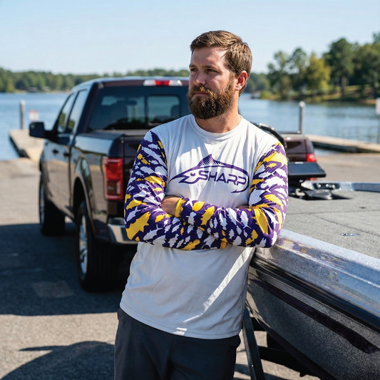 Purple & Gold No Hood Fishing Shirt